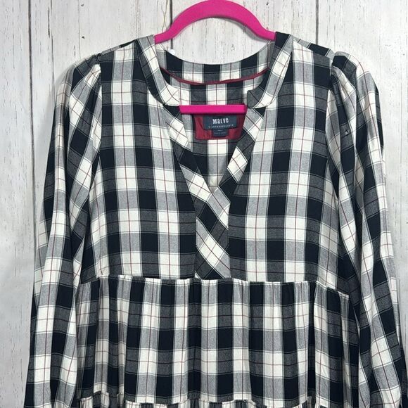 Maeve Anthropologie Gingham Tiered Mini Dress Cottagecore Picnic Fall Layering - Picture 8 of 14
